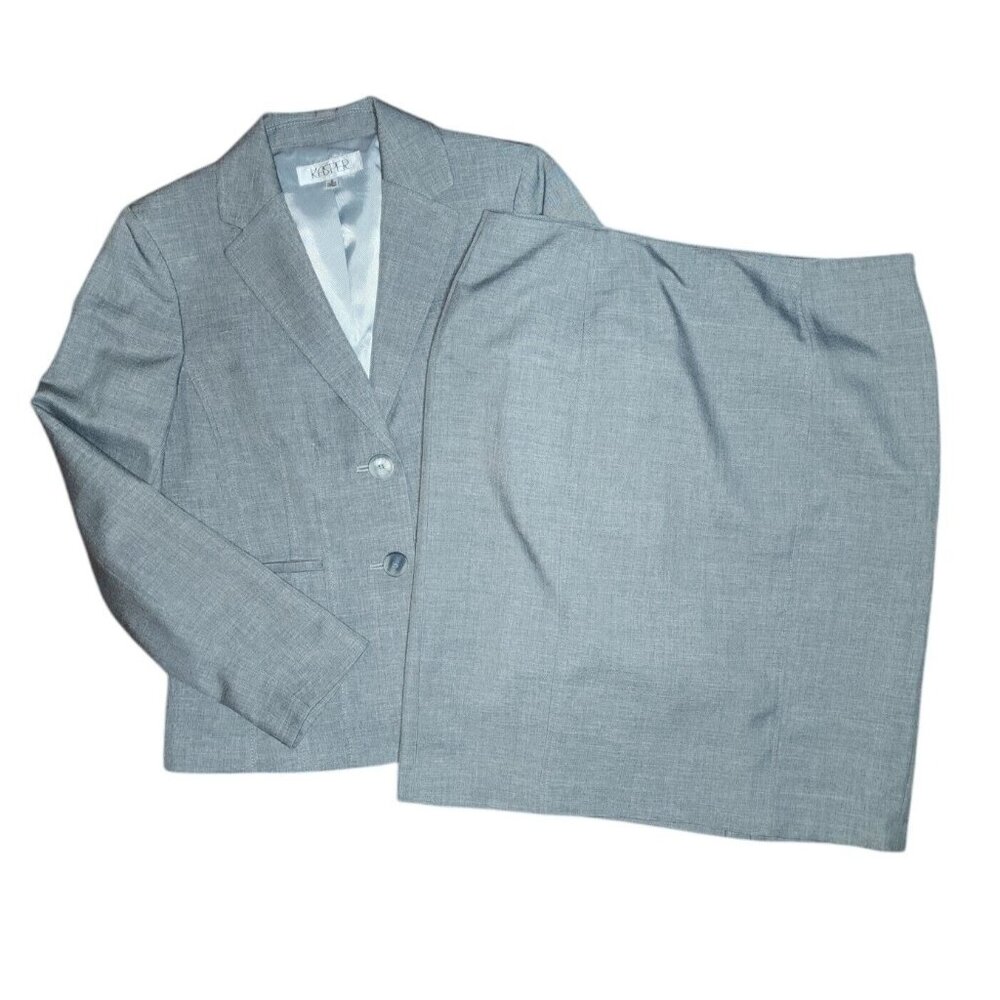 Kasper Set Outfit‎ Womens Size 8/12P Solid All Gray Grey Blazer Skirt Suit